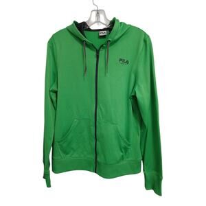 Fila Sport Performance Hoodie Jacket Sz M Kelly Green Full Zipper Track Tennis